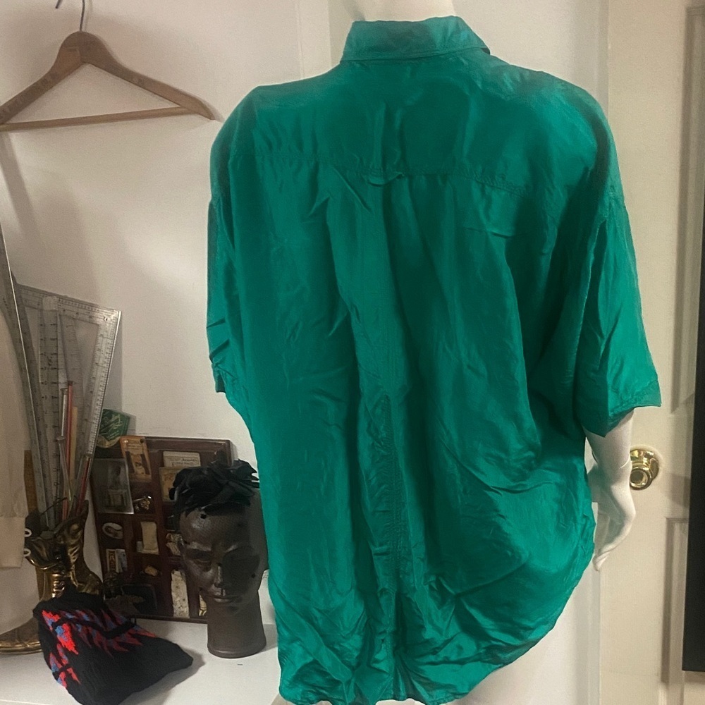 Vintage 90s Bentley Teal Silk Oversized Shirt L - Picture 5 of 6